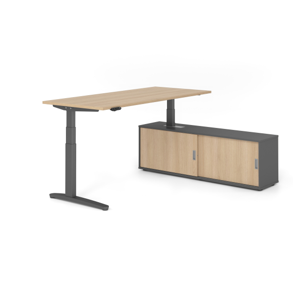 4032062330999 - Sitz-Steh-Schreibtischkombination VXBHM elektrisch höhenverstellbar 129cm (H) 180x80cm (BxT) Eiche   graphit 4032062330999 Ha