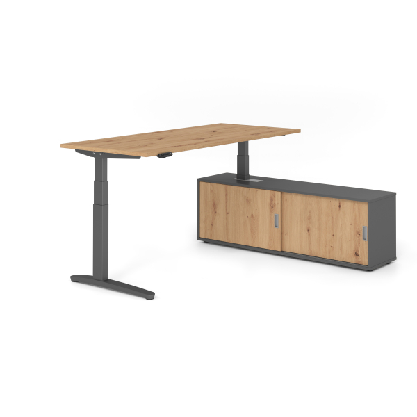 4032062331002 - Sitz-Steh-Schreibtischkombination VXBHM elektrisch höhenverstellbar 129cm (H) 180x80cm (BxT) Asteiche   graphit 4032062331002