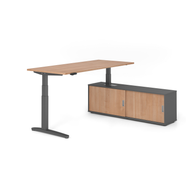Sitz-Steh-Schreibtischkombination VXBHM, elektrisch h&ouml;henverstellbar 129cm (H), 180x80cm (BxT), nussbaum / graphit