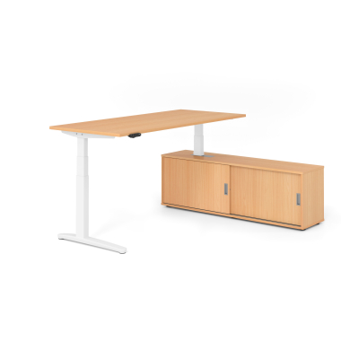 Sitz-Steh-Schreibtischkombination VXBHM, elektrisch h&ouml;henverstellbar 129cm (H), 180x80cm (BxT), buche / wei&szlig;