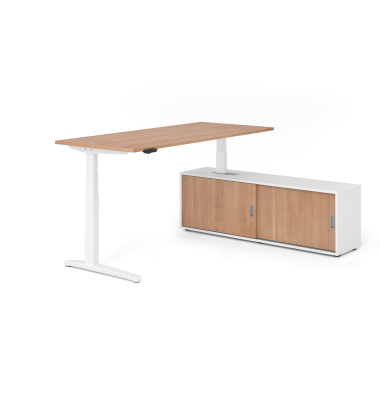 Sitz-Steh-Schreibtischkombination VXBHM, elektrisch h&ouml;henverstellbar 129cm (H), 180x80cm (BxT), nussbaum / wei&szlig;
