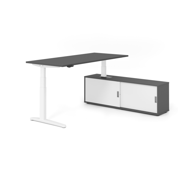 4032062331132 - Sitz-Steh-Schreibtischkombination VXBHM elektrisch höhenverstellbar 129cm (H) 180x80cm (BxT) Graphit   weiß 4032062331132 Ham