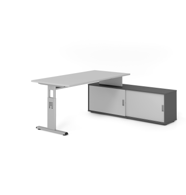Schreibtischkombination VOS, manuell h&ouml;henverstellbar 78cm (H), 160x80cm (BxT), grau / silber