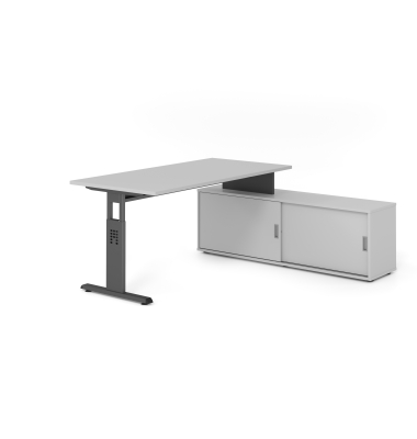 Schreibtischkombination VOS, manuell h&ouml;henverstellbar 78cm (H), 160x80cm (BxT), grau / graphit