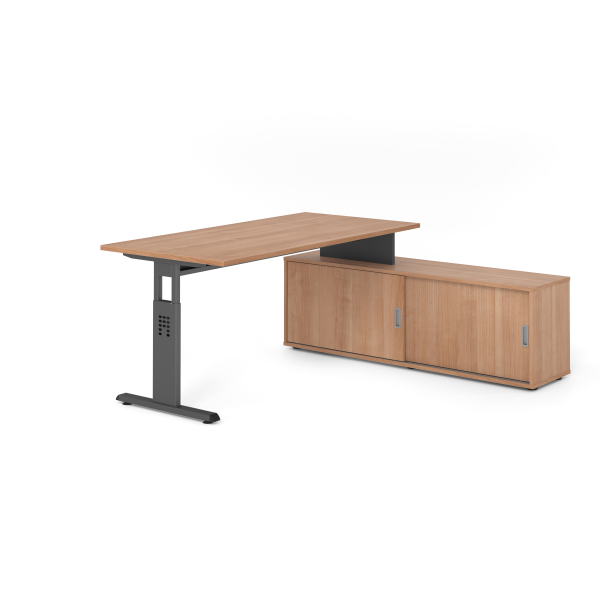 4032062331392 - Schreibtischkombination VOS manuell höhenverstellbar 78cm (H) 160x80cm (BxT) Nussbaum   graphit 4032062331392 Hammerbacher