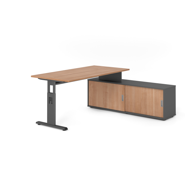 4032062331408 - Schreibtischkombination VOS manuell höhenverstellbar 78cm (H) 160x80cm (BxT) Nussbaum   graphit 4032062331408 Hammerbacher