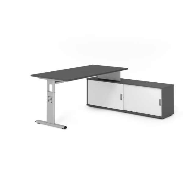 4032062331446 - Schreibtischkombination VOS manuell höhenverstellbar 78cm (H) 160x80cm (BxT) Graphit   silber 4032062331446 Hammerbacher