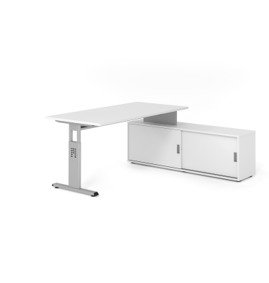 Schreibtischkombination VOS, manuell h&ouml;henverstellbar 78cm (H), 160x80cm (BxT), wei&szlig; / silber