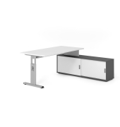 Schreibtischkombination VOS, manuell h&ouml;henverstellbar 78cm (H), 160x80cm (BxT), wei&szlig; / silber