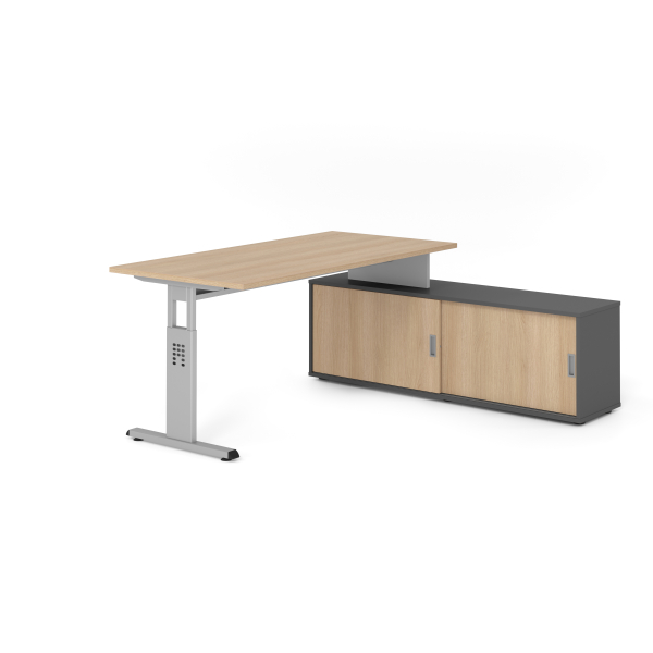 4032062331569 - Schreibtischkombination VOS manuell höhenverstellbar 78cm (H) 160x80cm (BxT) Eiche   silber 4032062331569 Hammerbacher