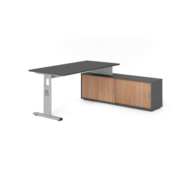 4032062331705 - Schreibtischkombination VOS manuell höhenverstellbar 78cm (H) 160x80cm (BxT) Graphit   silber 4032062331705 Hammerbacher
