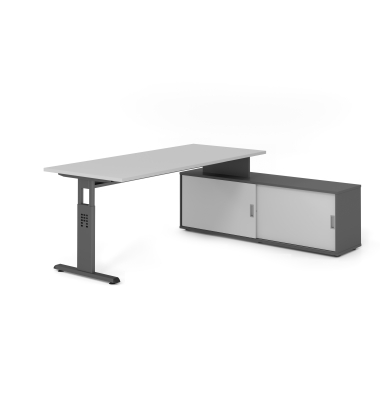 Schreibtischkombination VOS, manuell h&ouml;henverstellbar 78cm (H), 180x80cm (BxT), grau / graphit