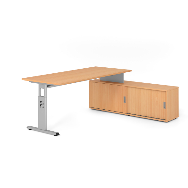4032062331828 - Schreibtischkombination VOS manuell höhenverstellbar 78cm (H) 180x80cm (BxT) buche   silber 4032062331828 Hammerbacher