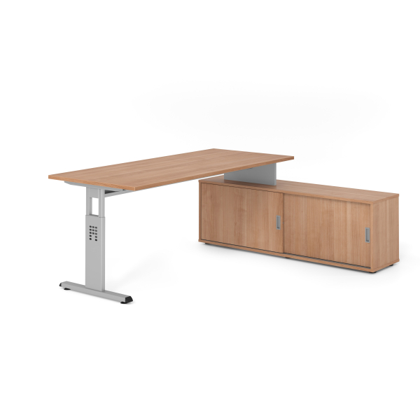 4032062331859 - Schreibtischkombination VOS manuell höhenverstellbar 78cm (H) 180x80cm (BxT) Nussbaum   silber 4032062331859 Hammerbacher