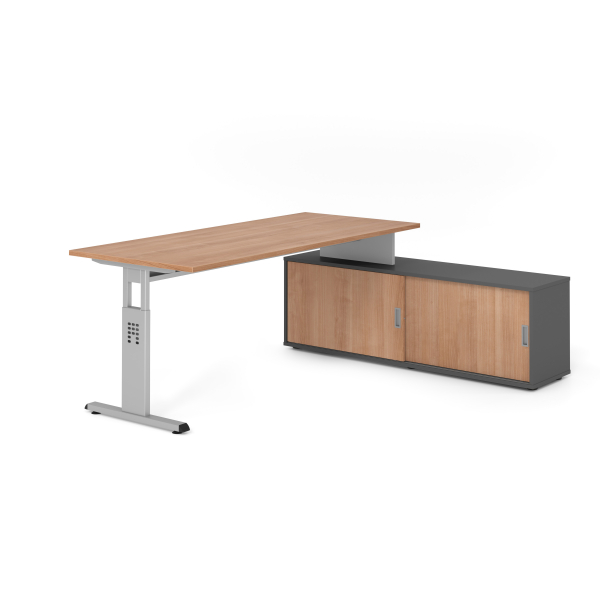 4032062331873 - Schreibtischkombination VOS manuell höhenverstellbar 78cm (H) 180x80cm (BxT) Nussbaum   silber 4032062331873 Hammerbacher