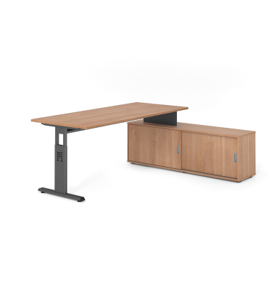 Schreibtischkombination VOS, manuell h&ouml;henverstellbar 78cm (H), 180x80cm (BxT), nussbaum / graphit