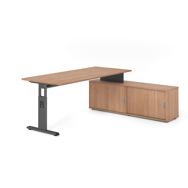 4032062331880 - Schreibtischkombination VOS manuell höhenverstellbar 78cm (H) 180x80cm (BxT) Nussbaum   graphit 4032062331880 Hammerbacher