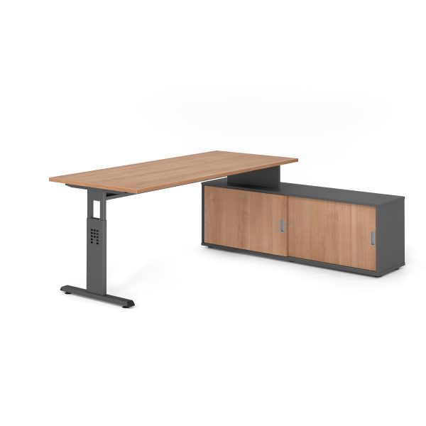 4032062331897 - Schreibtischkombination VOS manuell höhenverstellbar 78cm (H) 180x80cm (BxT) Nussbaum   graphit 4032062331897 Hammerbacher