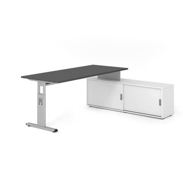 4032062331927 - Schreibtischkombination VOS manuell höhenverstellbar 78cm (H) 180x80cm (BxT) Graphit   silber 4032062331927 Hammerbacher
