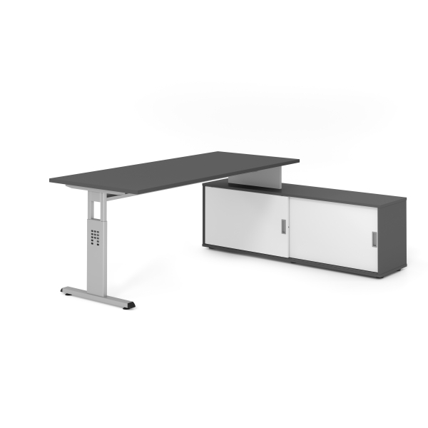 4032062331934 - Schreibtischkombination VOS manuell höhenverstellbar 78cm (H) 180x80cm (BxT) Graphit   silber 4032062331934 Hammerbacher