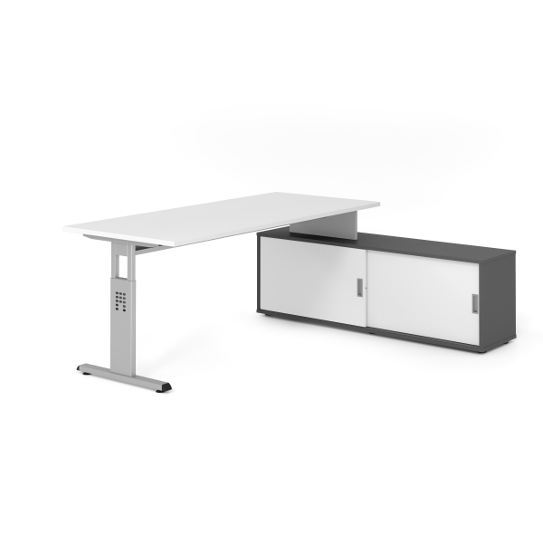 4032062331996 - Schreibtischkombination VOS manuell höhenverstellbar 78cm (H) 180x80cm (BxT) Weiß   silber 4032062331996 Hammerbacher