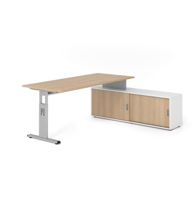 Schreibtischkombination VOS, manuell h&ouml;henverstellbar 78cm (H), 180x80cm (BxT), eiche / silber