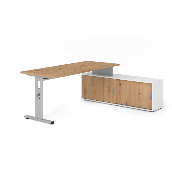 4032062332085 - Schreibtischkombination VOS manuell höhenverstellbar 78cm (H) 180x80cm (BxT) Asteiche   silber 4032062332085 Hammerbacher