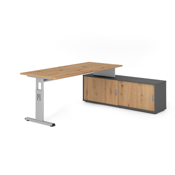 4032062332092 - Schreibtischkombination VOS manuell höhenverstellbar 78cm (H) 180x80cm (BxT) Asteiche   silber 4032062332092 Hammerbacher