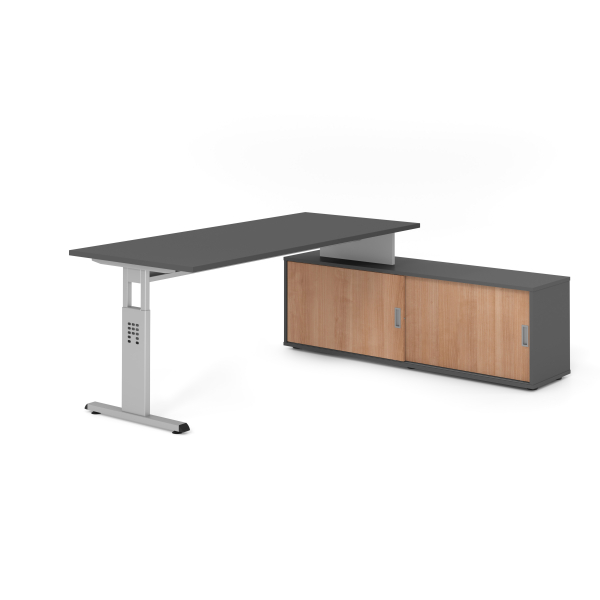 4032062332191 - Schreibtischkombination VOS manuell höhenverstellbar 78cm (H) 180x80cm (BxT) Graphit   silber 4032062332191 Hammerbacher