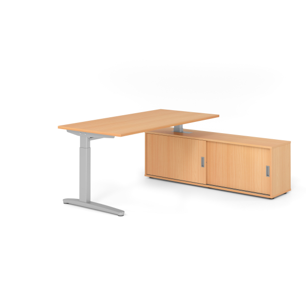4032062333037 - Schreibtischkombination VXB manuell höhenverstellbar 85cm (H) 160x80cm (BxT) buche   silber 4032062333037 Hammerbacher