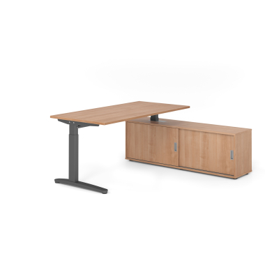 Schreibtischkombination VXB, manuell h&ouml;henverstellbar 85cm (H), 160x80cm (BxT), nussbaum / graphit