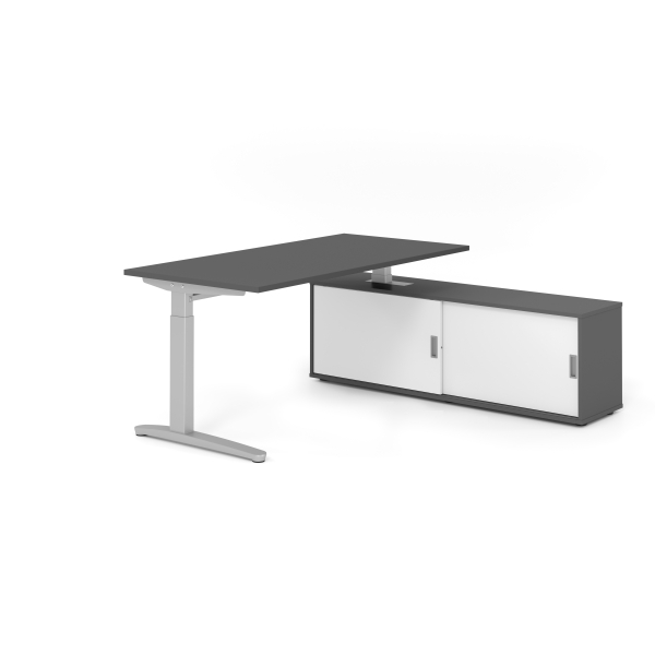 4032062333143 - Schreibtischkombination VXB manuell höhenverstellbar 85cm (H) 160x80cm (BxT) Graphit   silber 4032062333143 Hammerbacher