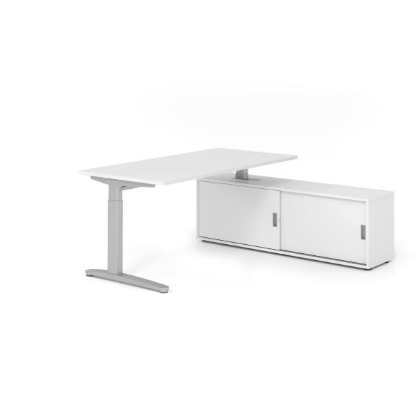 4032062333198 - Schreibtischkombination VXB manuell höhenverstellbar 85cm (H) 160x80cm (BxT) Weiß   silber 4032062333198 Hammerbacher