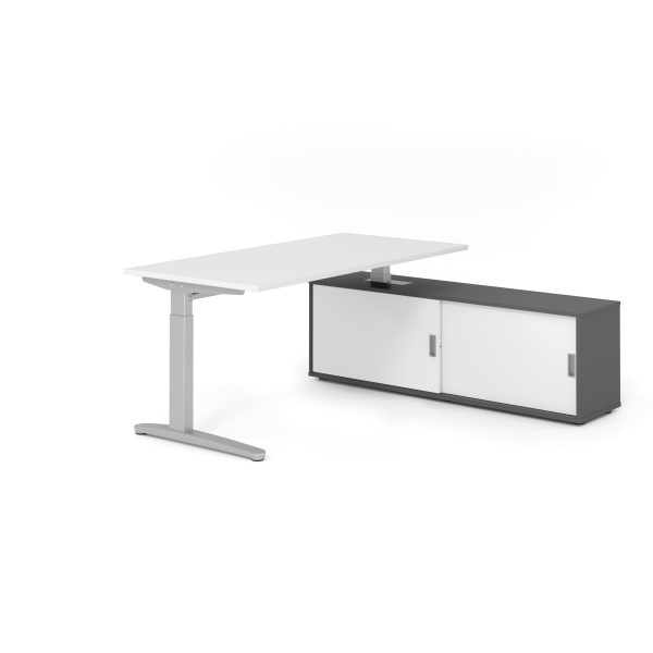 4032062333204 - Schreibtischkombination VXB manuell höhenverstellbar 85cm (H) 160x80cm (BxT) Weiß   silber 4032062333204 Hammerbacher