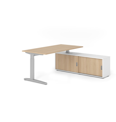 Schreibtischkombination VXB, manuell h&ouml;henverstellbar 85cm (H), 160x80cm (BxT), eiche / silber