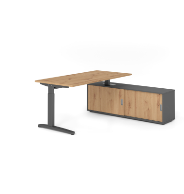 Schreibtischkombination VXB, manuell h&ouml;henverstellbar 85cm (H), 160x80cm (BxT), asteiche / graphit