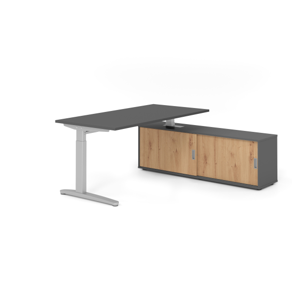 4032062333372 - Schreibtischkombination VXB manuell höhenverstellbar 85cm (H) 160x80cm (BxT) Graphit   silber 4032062333372 Hammerbacher