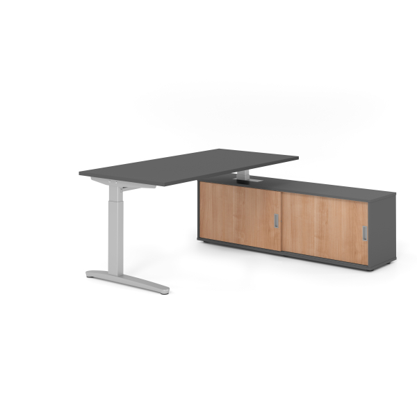 4032062333402 - Schreibtischkombination VXB manuell höhenverstellbar 85cm (H) 160x80cm (BxT) Graphit   silber 4032062333402 Hammerbacher