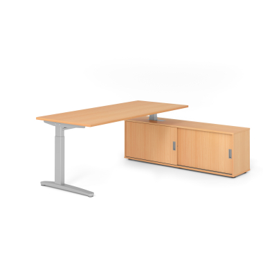 Schreibtischkombination VXB, manuell h&ouml;henverstellbar 85cm (H), 180x80cm (BxT), buche / silber