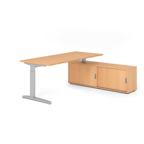 4032062333525 - Schreibtischkombination VXB manuell höhenverstellbar 85cm (H) 180x80cm (BxT) buche   silber 4032062333525 Hammerbacher