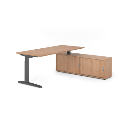 Schreibtischkombination VXB, manuell h&ouml;henverstellbar 85cm (H), 180x80cm (BxT), nussbaum / graphit
