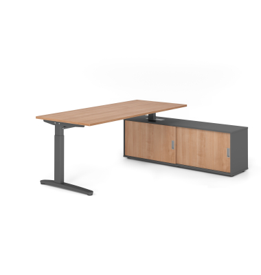 Schreibtischkombination VXB, manuell h&ouml;henverstellbar 85cm (H), 180x80cm (BxT), nussbaum / graphit