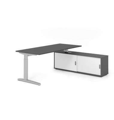 Schreibtischkombination VXB, manuell h&ouml;henverstellbar 85cm (H), 180x80cm (BxT), graphit / silber