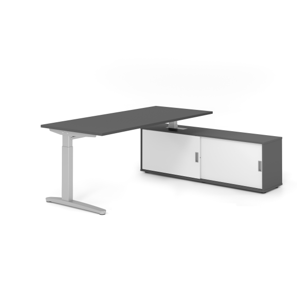 4032062333631 - Schreibtischkombination VXB manuell höhenverstellbar 85cm (H) 180x80cm (BxT) Graphit   silber 4032062333631 Hammerbacher