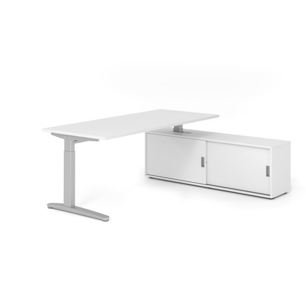 4032062333686 - Schreibtischkombination VXB manuell höhenverstellbar 85cm (H) 180x80cm (BxT) Weiß   silber 4032062333686 Hammerbacher