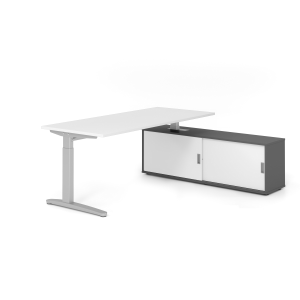 4032062333693 - Schreibtischkombination VXB manuell höhenverstellbar 85cm (H) 180x80cm (BxT) Weiß   silber 4032062333693 Hammerbacher