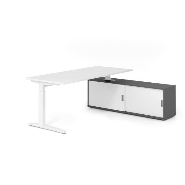 4032062333730 - Schreibtischkombination VXB manuell höhenverstellbar 85cm (H) 180x80cm (BxT) Weiß   weiß 4032062333730 Hammerbacher
