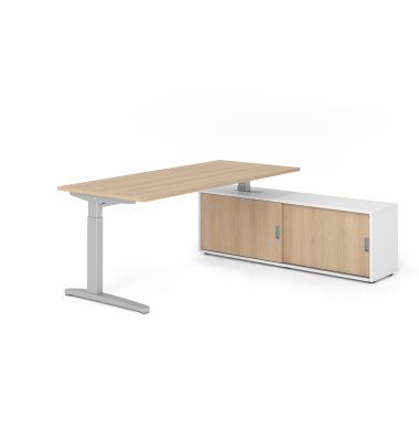 Schreibtischkombination VXB, manuell h&ouml;henverstellbar 85cm (H), 180x80cm (BxT), eiche / silber