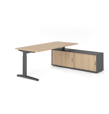 Schreibtischkombination VXB, manuell h&ouml;henverstellbar 85cm (H), 180x80cm (BxT), eiche / graphit