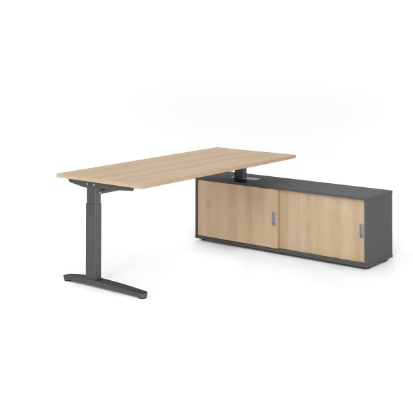 4032062333761 - Schreibtischkombination VXB manuell höhenverstellbar 85cm (H) 180x80cm (BxT) Eiche   graphit 4032062333761 Hammerbacher